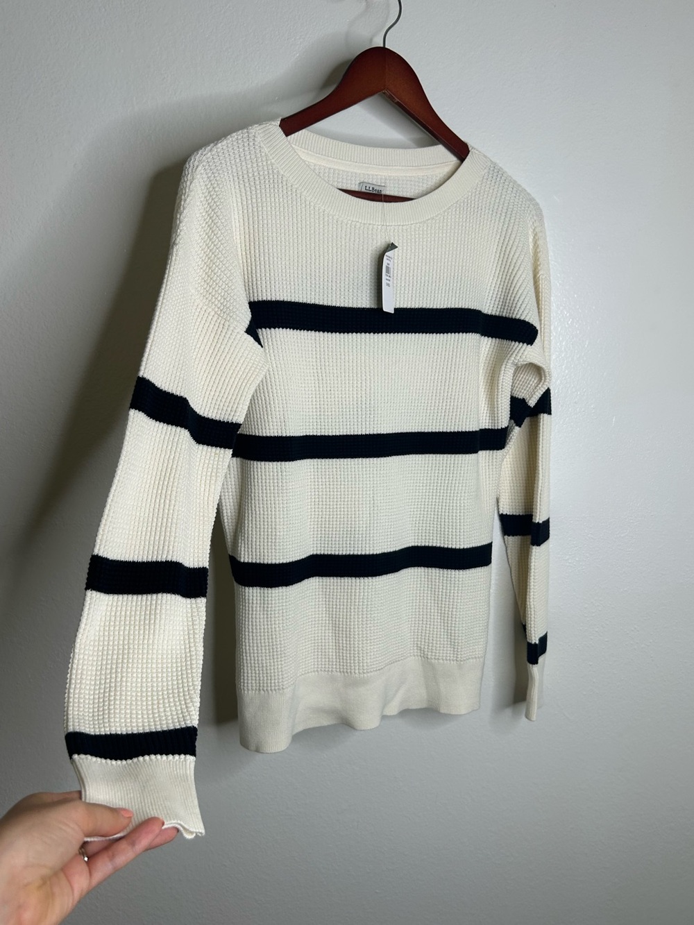 NWT L.L. Bean 100% Cotton Sunwashed Waffle Striped Lightweight Sweater Top